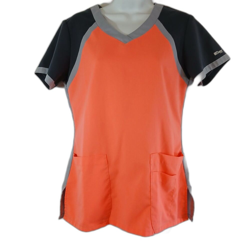 greys anatomy scrub top Active Short Sleeve Color Block V Neck Sz S Medical Wear